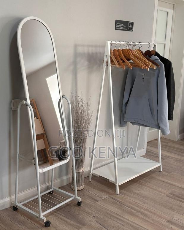 Bedroom Mirror; Modern Mobile Full Body Mirror With Storage - thumbnail 10