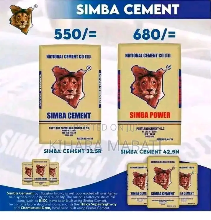 Simba Cement 50kg – Ksh 580 Per Bag | Free Delivery Nationwide