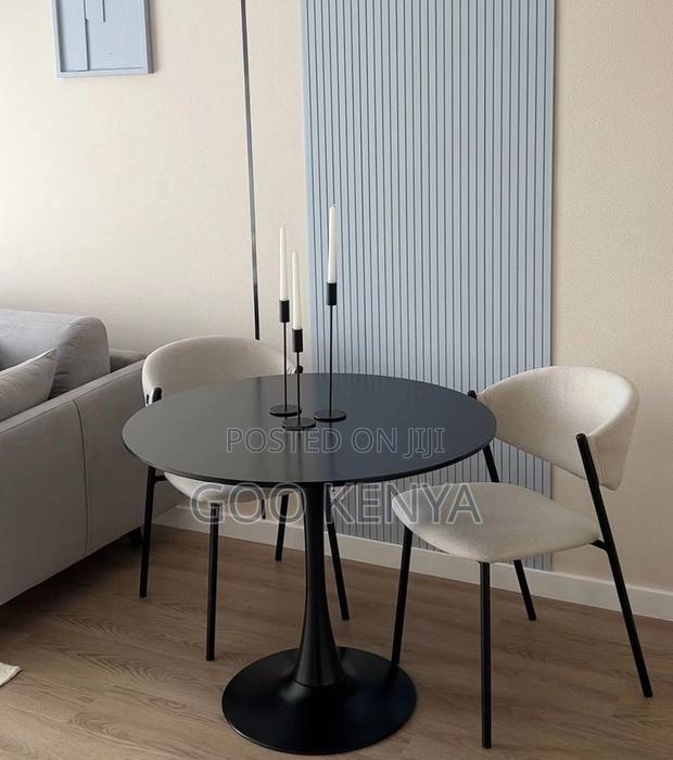 Dining Table; Modern Compact Round Dining Table With Metal Base