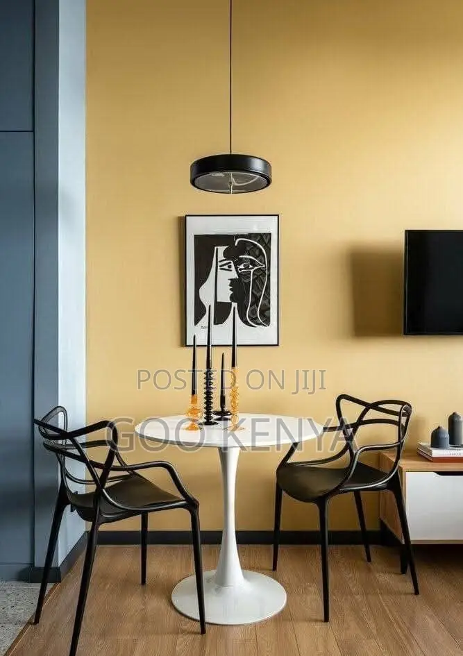 Dining Table; Modern Compact Round Dining Table With Metal Base