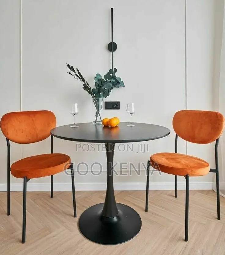 Dining Table; Modern Compact Round Dining Table With Metal Base