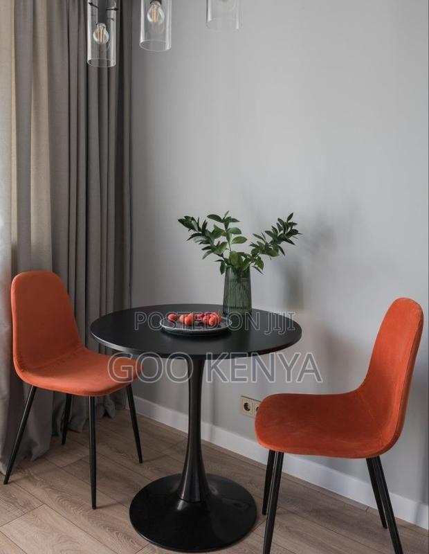 Dining Table; Modern Compact Round Dining Table With Metal Base - thumbnail 4