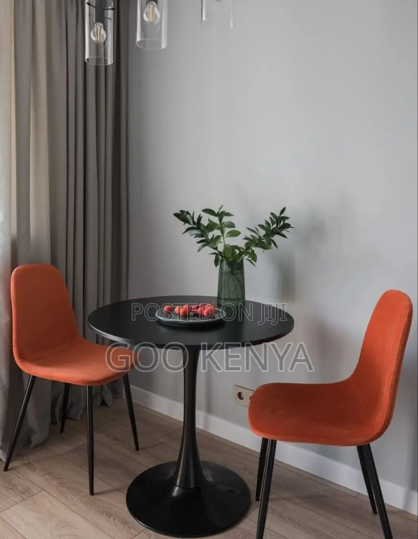 Dining Table; Modern Compact Round Dining Table With Metal Base