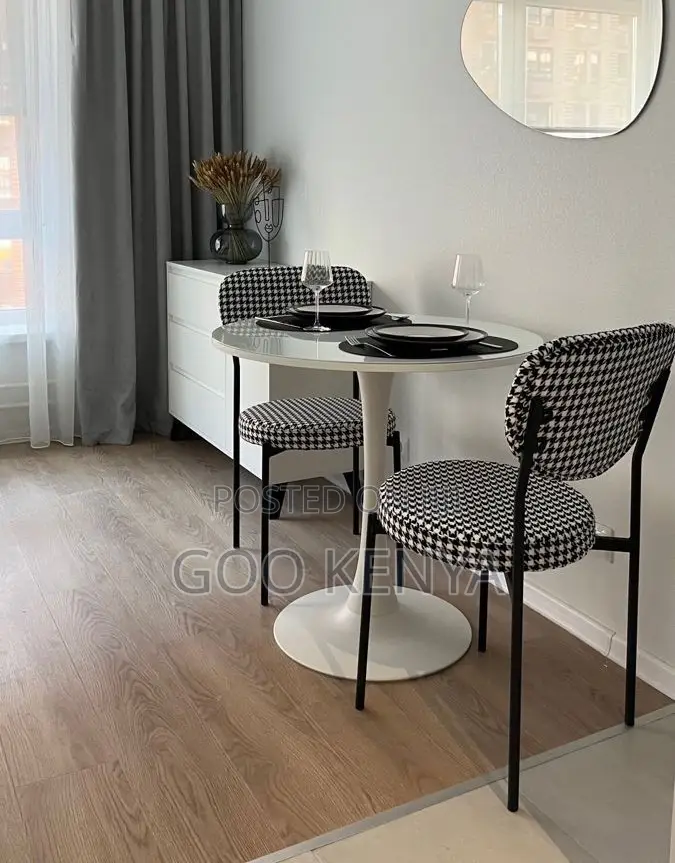 Dining Table; Modern Compact Round Dining Table With Metal Base