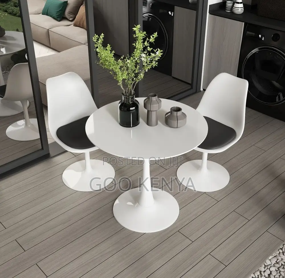 Dining Table; Modern Compact Round Dining Table With Metal Base