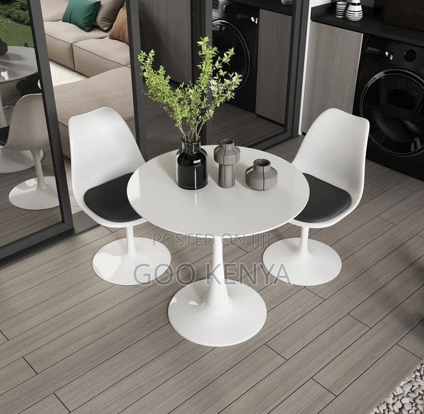 Dining Table; Modern Compact Round Dining Table With Metal Base - thumbnail 7
