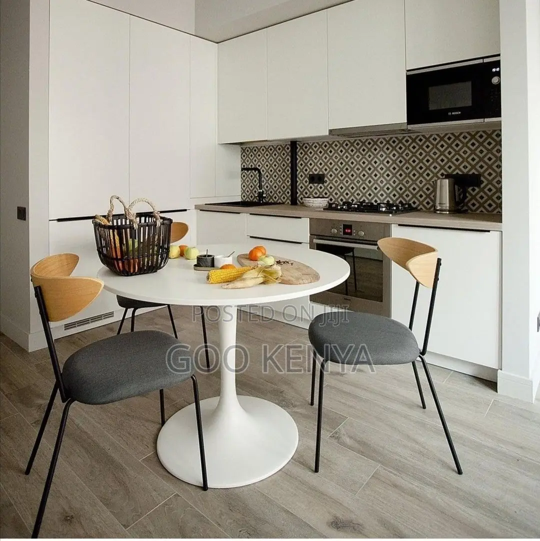 Dining Table; Modern Compact Round Dining Table With Metal Base