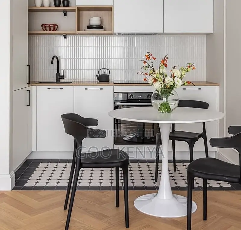 Dining Table; Modern Compact Round Dining Table With Metal Base