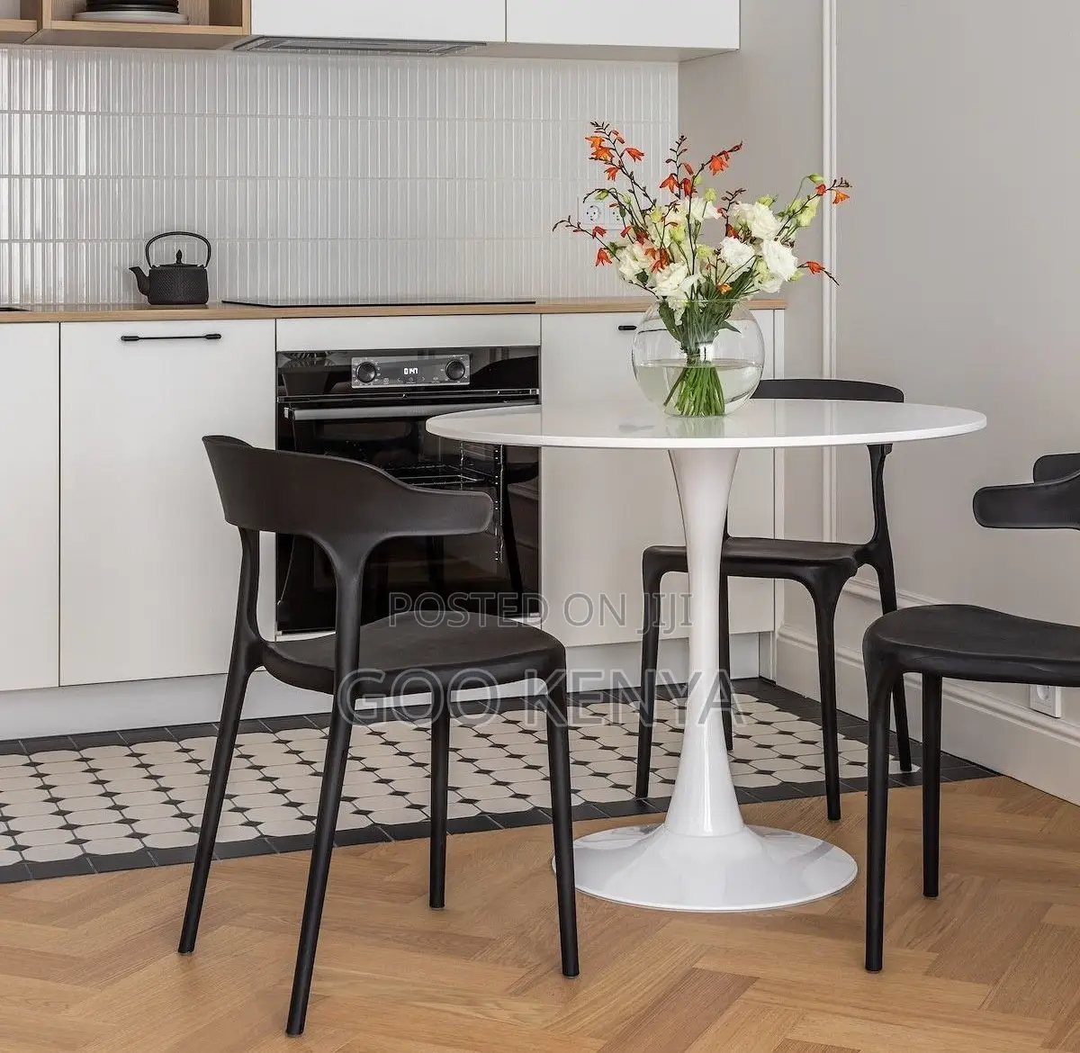 Dining Table; Modern Compact Round Dining Table With Metal Base