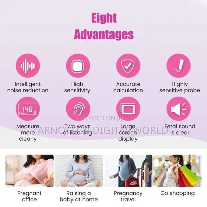 Fetal Doppler - LCD Display, Safe Heartbeat Monitor, Battery Powered