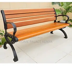 Outdoor Bench: Solid Wood Metal Frame Long Garden Bench