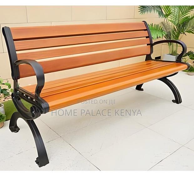 Outdoor Bench: Solid Wood Metal Frame Long Garden Bench - thumbnail 2