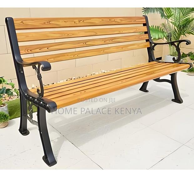 Outdoor Bench: Solid Wood Metal Frame Long Garden Bench - thumbnail 3