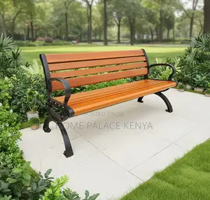 Outdoor Bench: Solid Wood Metal Frame Long Garden Bench