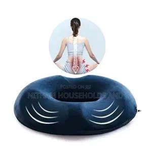 Memory Foam Donut Pillow - Postpartum Pain Relief, Blue, Lightweight.