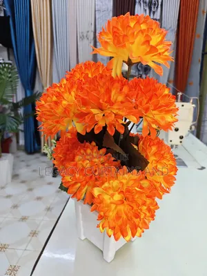 Yellow Red Artificial Flowers With White Vase