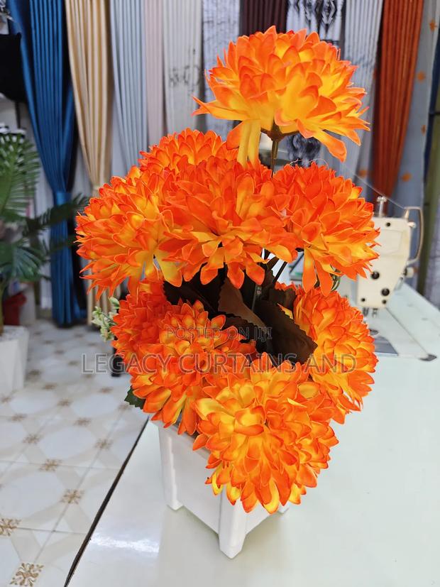 Yellow Red Artificial Flowers With White Vase