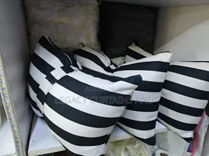 Small Throw Pillow White and Navy Blue Stripes