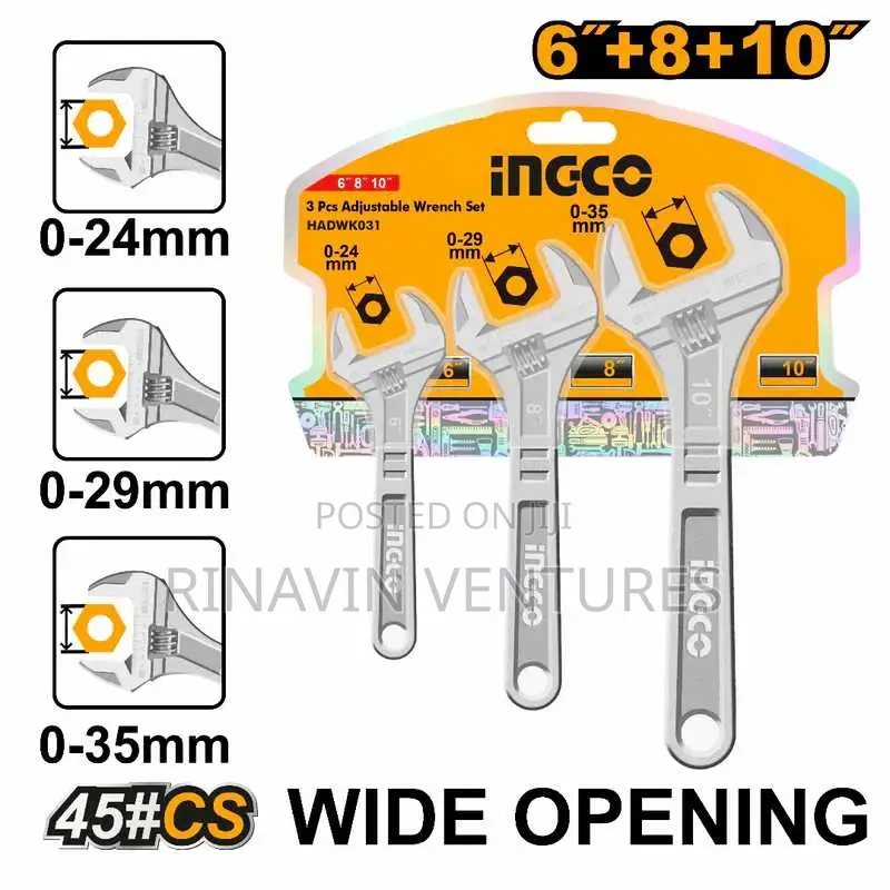 Ingco Hadwk031 3 PCS Adjustable Wrench Set
