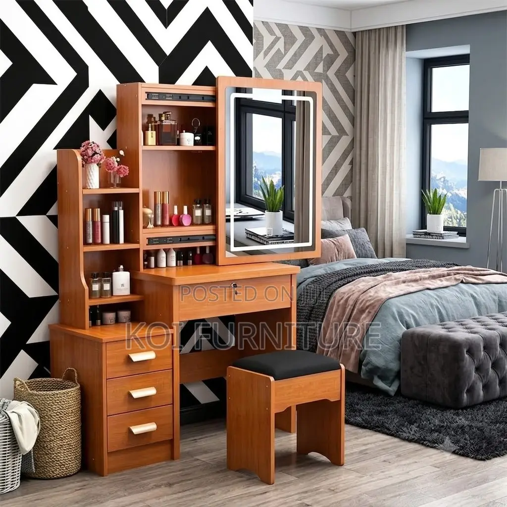 Dresser; Brown Wooden Vanity Set