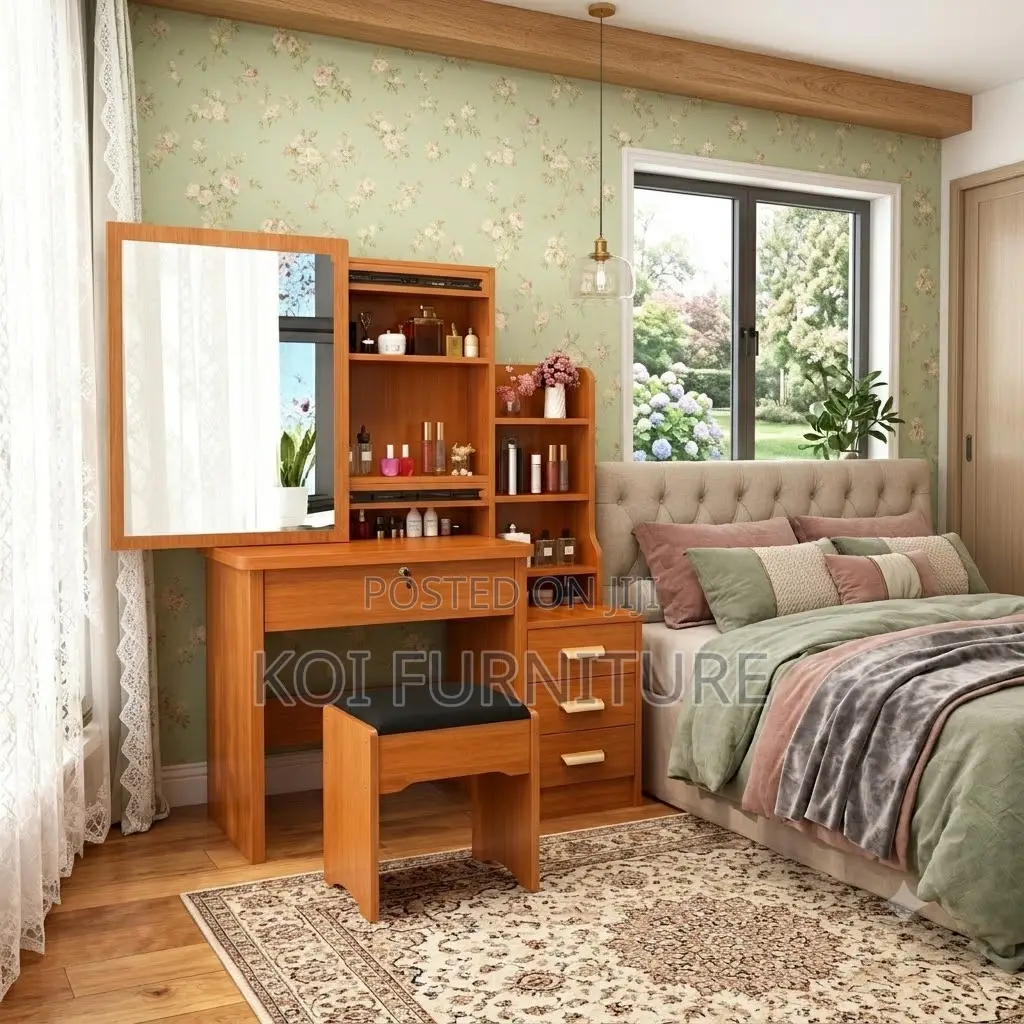 Dresser; Brown Wooden Vanity Set