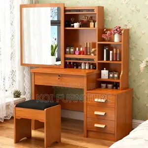 Dresser; Brown Wooden Vanity Set