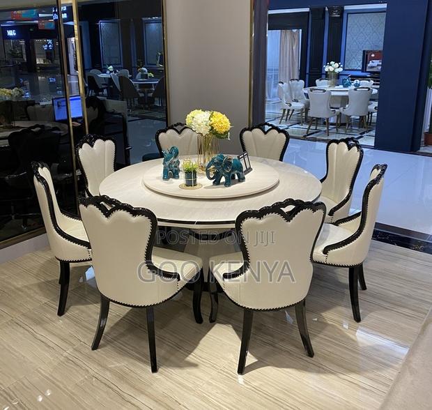 Dining Set; High-End Round Iced Marble Dining Table Set for 6 People