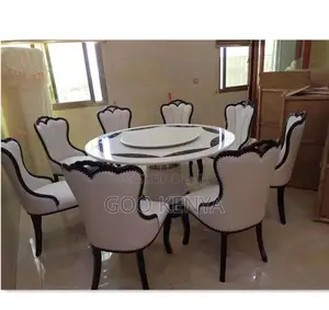 Dining Set; High-End Round Iced Marble Dining Table Set for 6 People