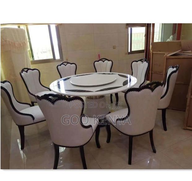 Dining Set; High-End Round Iced Marble Dining Table Set for 6 People - thumbnail 2