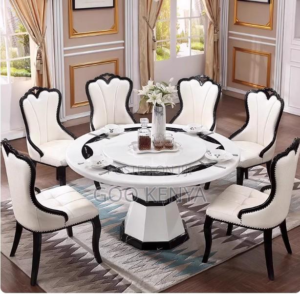 Dining Set; High-End Round Iced Marble Dining Table Set for 6 People - thumbnail 3