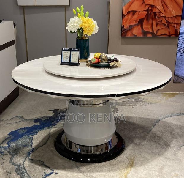 Dining Set; High-End Round Iced Marble Dining Table Set for 6 People - thumbnail 4