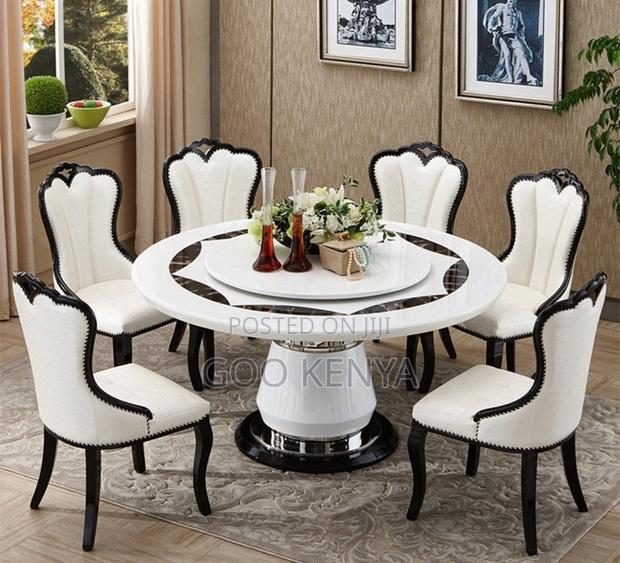 Dining Set; High-End Round Iced Marble Dining Table Set for 6 People - thumbnail 5