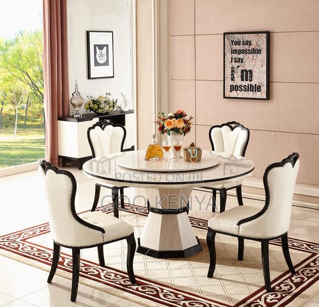 Dining Set; High-End Round Iced Marble Dining Table Set for 6 People - thumbnail 6
