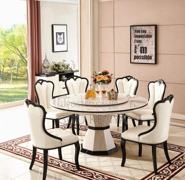 Dining Set; High-End Round Iced Marble Dining Table Set for 6 People - thumbnail 7