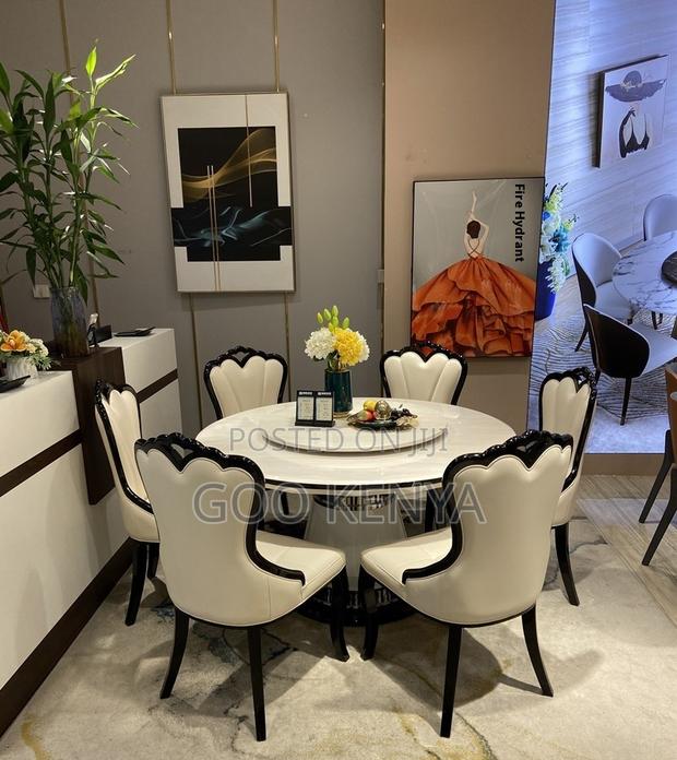Dining Set; High-End Round Iced Marble Dining Table Set for 6 People - thumbnail 8