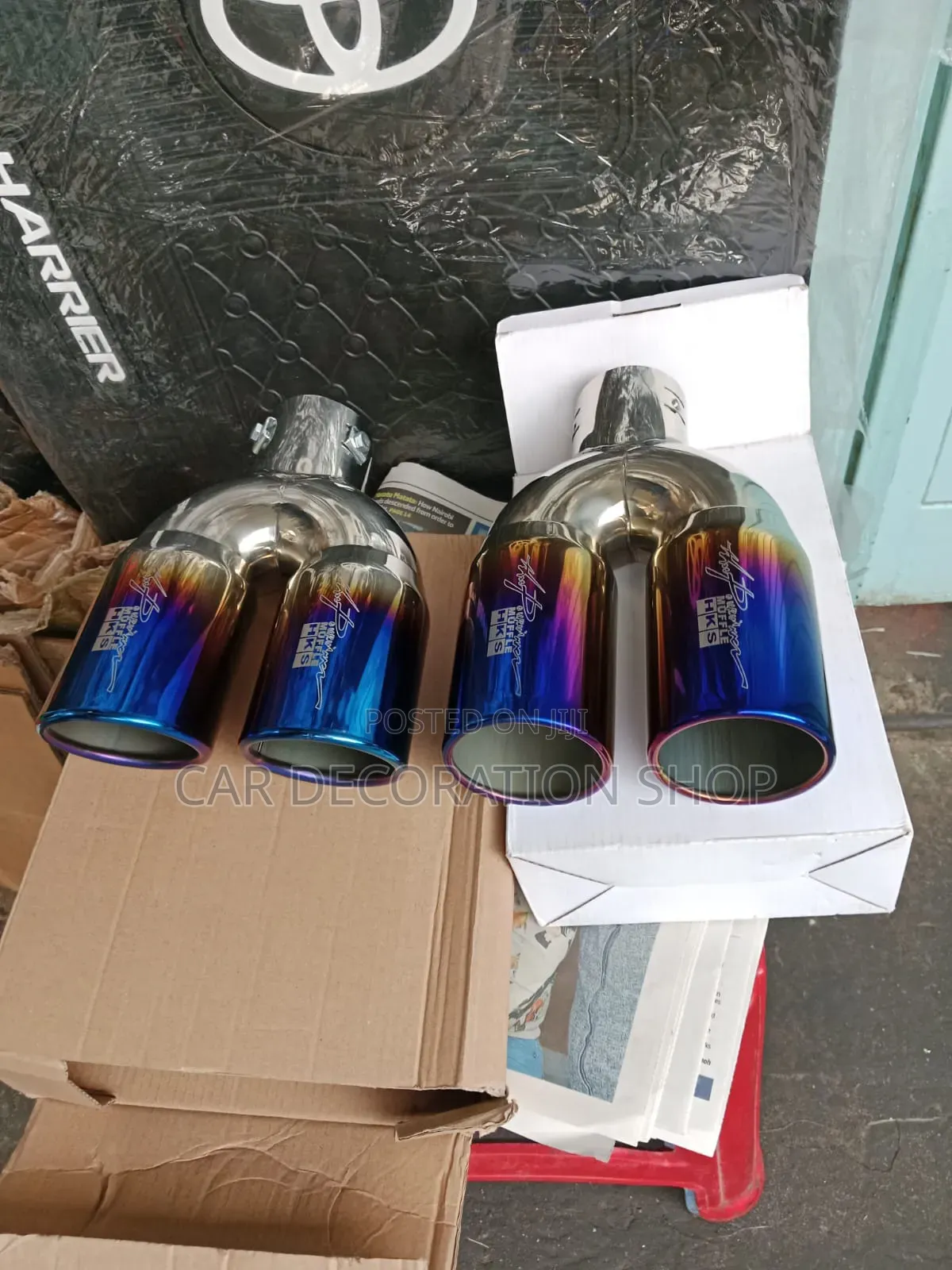 HKS Exhaust Blue_burnt Finish Dual _Tip Design Exhaust Tip