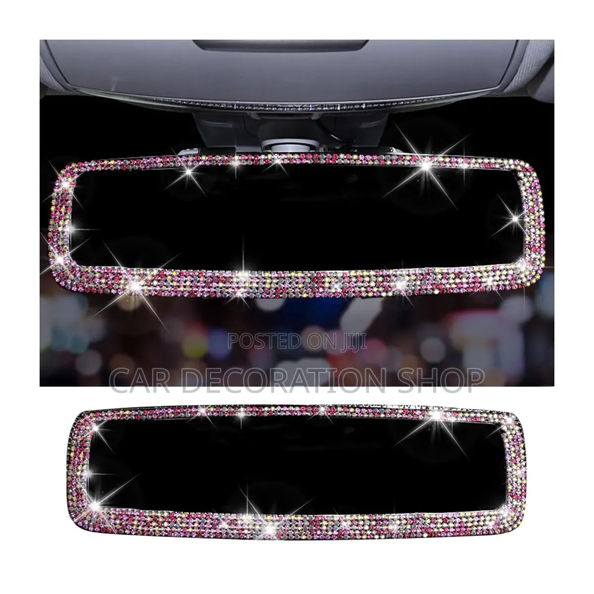 Classy Pink Bling Rhinestone Car Rearview Clip on Mirror