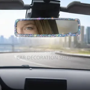 Rearview Mirror Encrusted With Glittering Pink/Blue Rhinestones