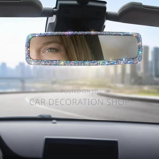 Rearview Mirror Encrusted With Glittering Pink/Blue Rhinestones