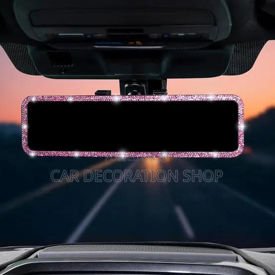 Unique Car Rearview Mirror With Pink /Blue Crystal Borders