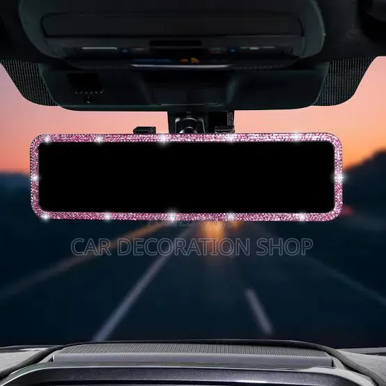 Unique Car Rearview Mirror With Pink /Blue Crystal Borders