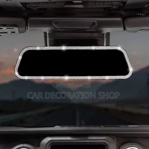 Rearview Mirror With Crystal Rhinestone Diamond Edging