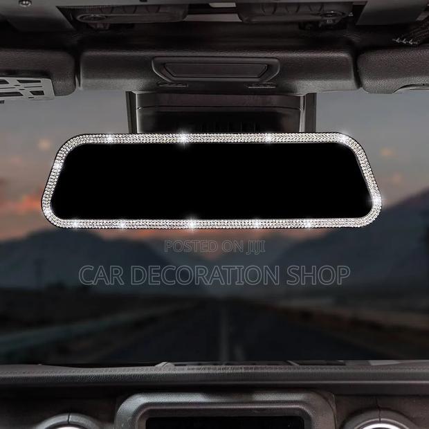 Rearview Mirror With Crystal Rhinestone Diamond Edging - main view