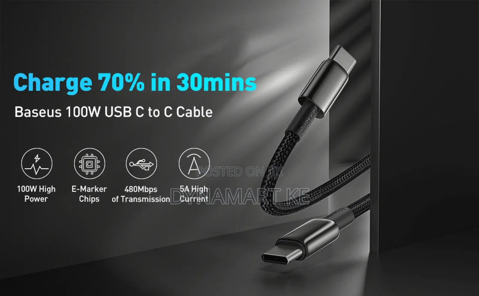 Baseus Usb Type C to C Cable 100w 2m 480mbps With E-Marker Chip
