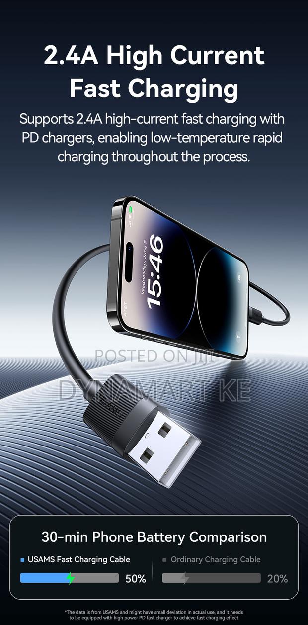 Usams Usb A To iPhone Lightning 12w 1m Fast Charging Data Cable - thumbnail 2