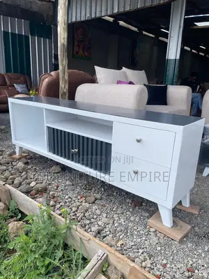 Modern Rectangular Tv Stand – White Finish, Dark Top