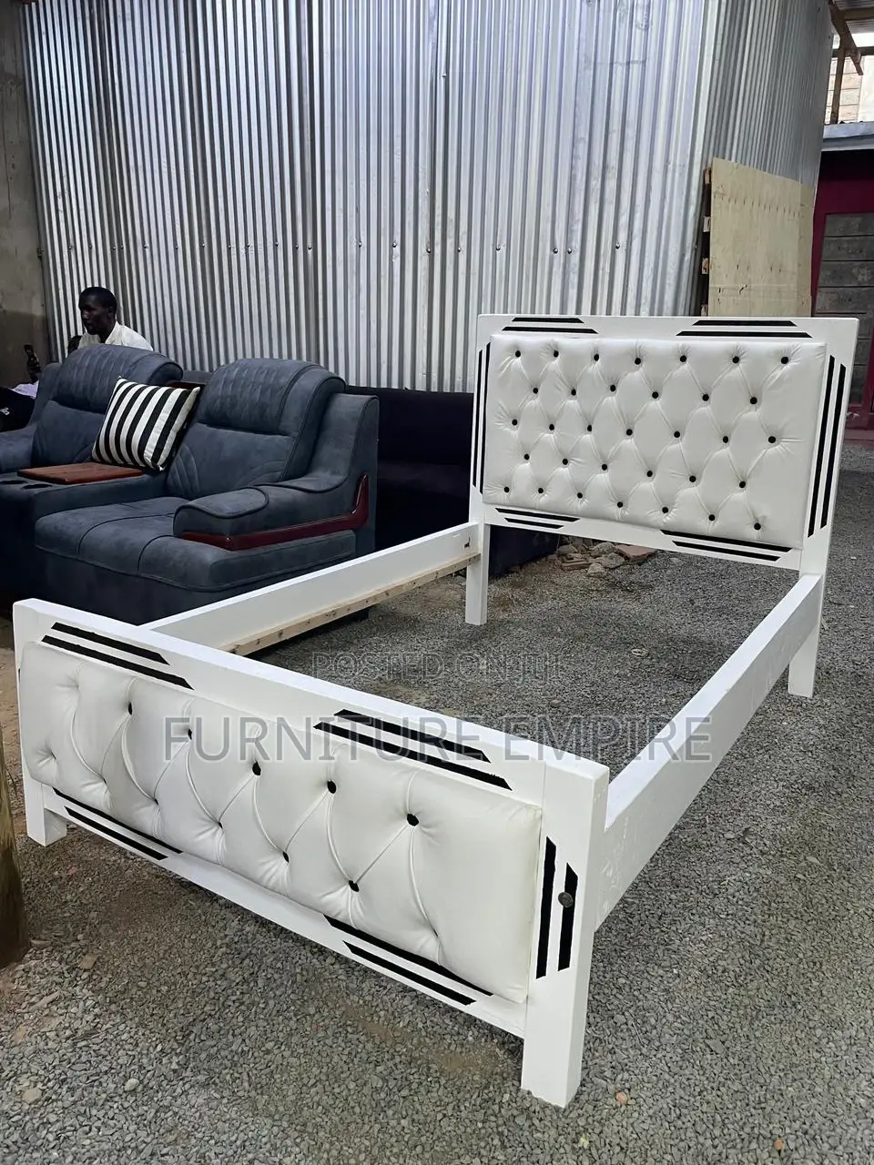 4 by 6 Mocket Bed White Wooden Frame With Tufted Upholstery