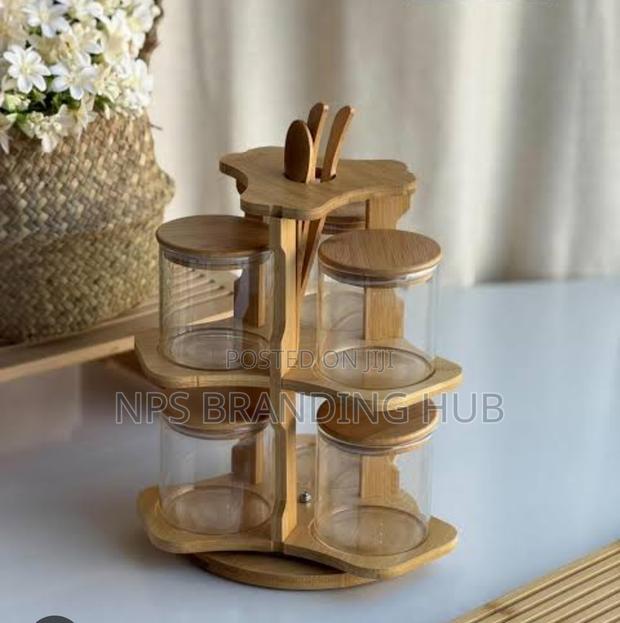 Rotating Jar Set 6pcs Glass Storage (Hbc - thumbnail 5