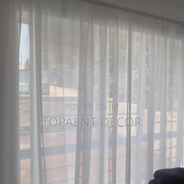 Translucent Plain White Sliding Door Sheer Curtains