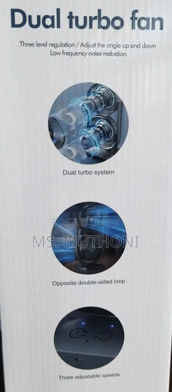 Vertical Bidirectional 2 Heads 3 Speed Rechargeable Table Top Fan